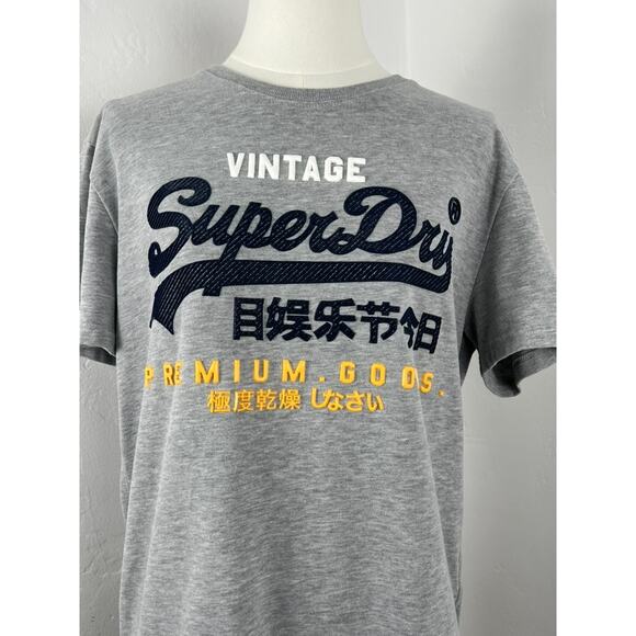 VINTAGE SUPERDRY Grey Heathered T-shirt with 3-D Graphics - Picture 1 of 11